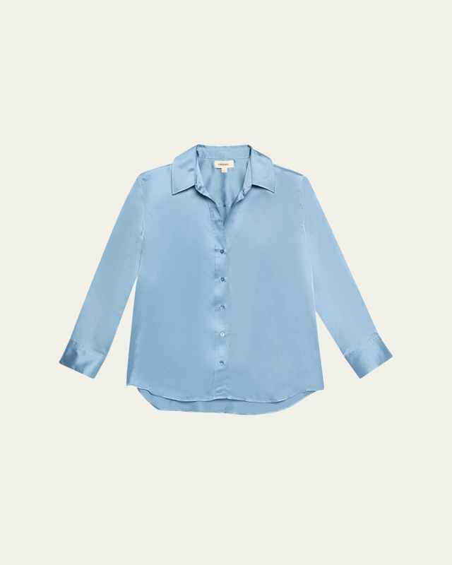 Dani Silk Satin 3/4-Sleeve Button-Down Blous